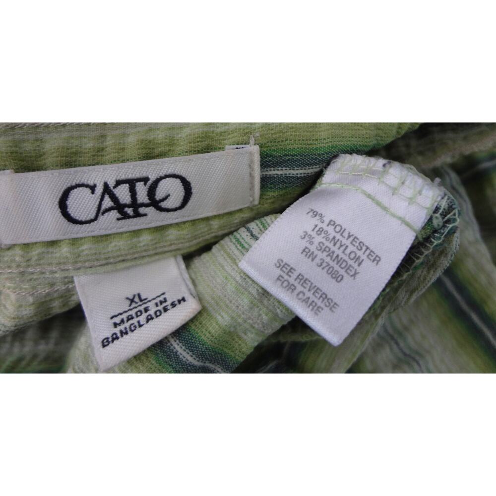 Vintage 90s Y2K Cato Green Striped Button Down Blouse 14 Women XL Gauze Crinkle - Picture 7 of 8
